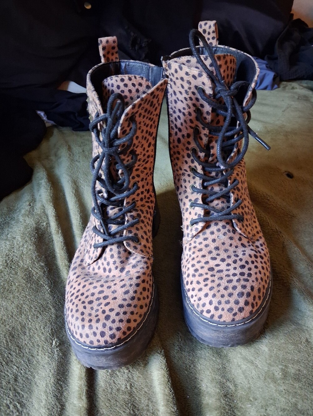 UNIONBAY Leopard Print Lace-Up Platform Ankle Boots - Brown/Black